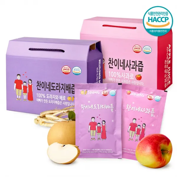 [찬이네과수원] 국산 사과즙30포+도라지배즙30포 100ml 60포