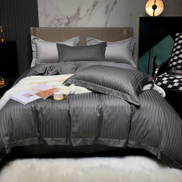 이불세트 이탈리아 노트비지니스 남성 100롱스테이플코튼 사종 커버전체 면퓨어 스트라이프 작은사치 침구 C03 2.0m넓이침대 사용 220*240cm이불 