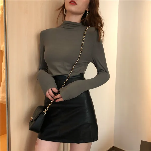 여 인간미 물씬 톱 폴라 티 긴팔 슬림 이너 네트 레드 인스 초화