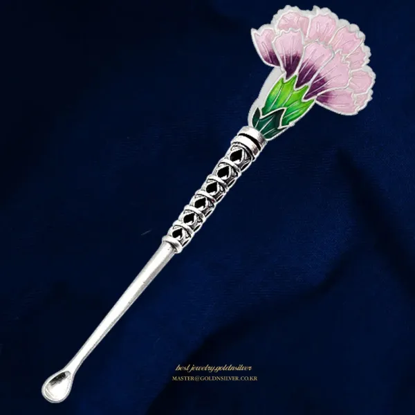  골드앤실버 순은 칠보 귀이개 애교예단 고급선물 실버99% 카네이션 꽃 귀후비개 4_핑크 순은 귀이개+고급 케이스