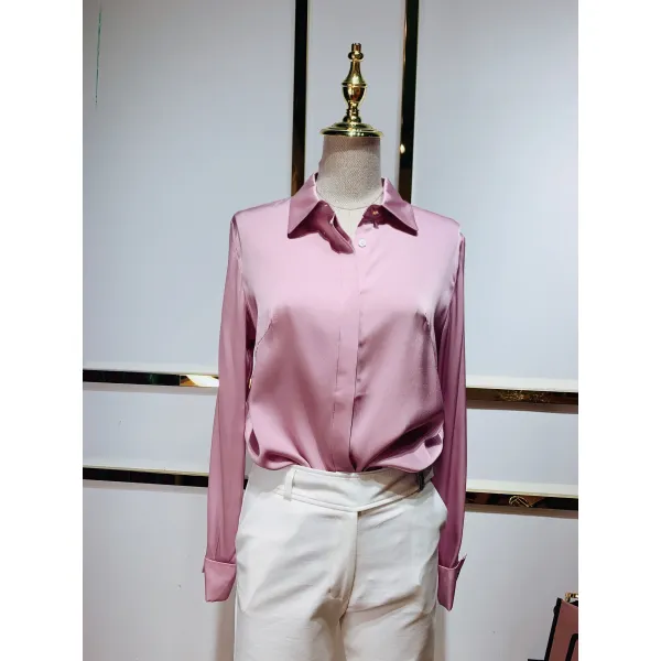 가을옷 중량 실크 남몰래 여장을 꾸리다 누에실 와이셔츠 자색 스퀘어넥 모던