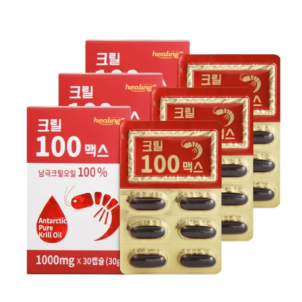 힐링 크릴100 맥스 인지질58% 남극 크릴오일 1000mg 90캡슐(30캡슐 3박스), 1개, 90캡슐