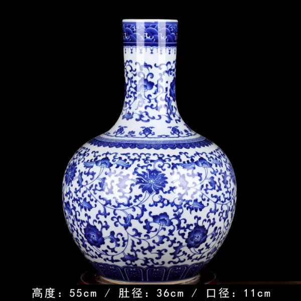 경덕진 도자기 빈티지 착지 큰 꽃병 꽃꽂이 신중국식 거실 고대의 학식이 풍부함 선반 장식 자기 진열 장식품 큰사이즈 라지, 연꽃을 휘감다 A타입