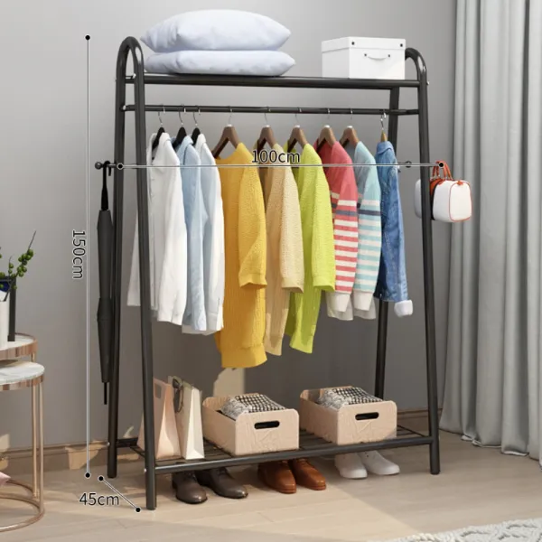 행거 옷걸이수납 선반행거 이동식행거 철제행거, 100cm-블랙[상하투망+옷걸이]