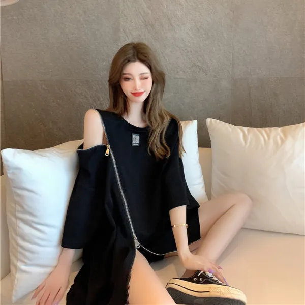 챔피온 비니 여름 인싸템 눈길을 끄는 사선 지퍼 T셔츠 여성 디자인 감응 이니셜 트렌드