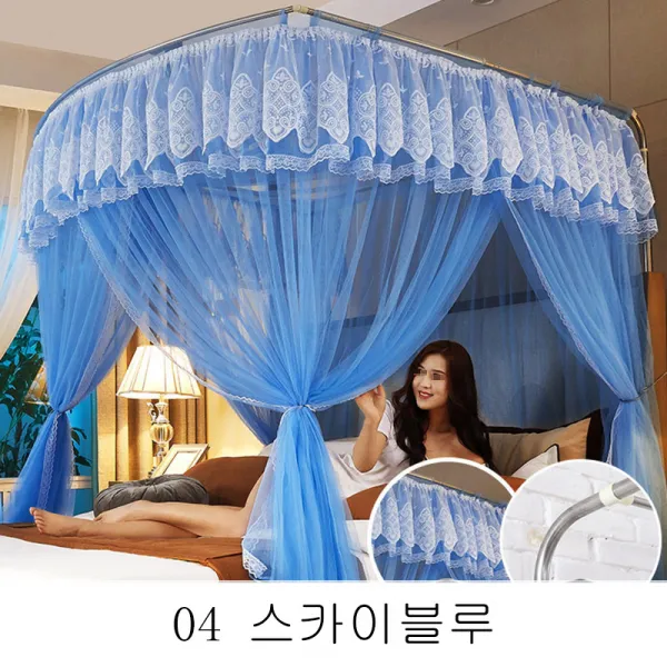 뉴타임즈3 u 형 신축모기장 1.8m 침대네 가정용 1.5m 침대 두께 강화 골무늬장 QH14 A25, 04 스카이블루