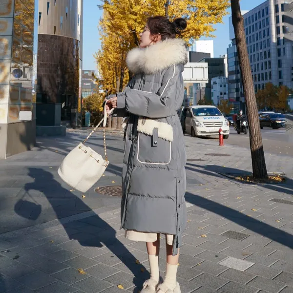 여성야상점퍼 셀럽 다운패딩 여성겨울 미들롱타입 루즈핏 bf두꺼운 2019유행하는뉴스타일 허리조임 무릎을넘기는 솜옷
