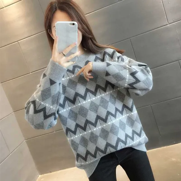 퍼아우터 당신 나는 구정 이와 같다 채색 정부측 빨리 시대적 풍조 겨울 가을 라운드넥 와이드 루즈핏 핏아우터 줄무늬 털