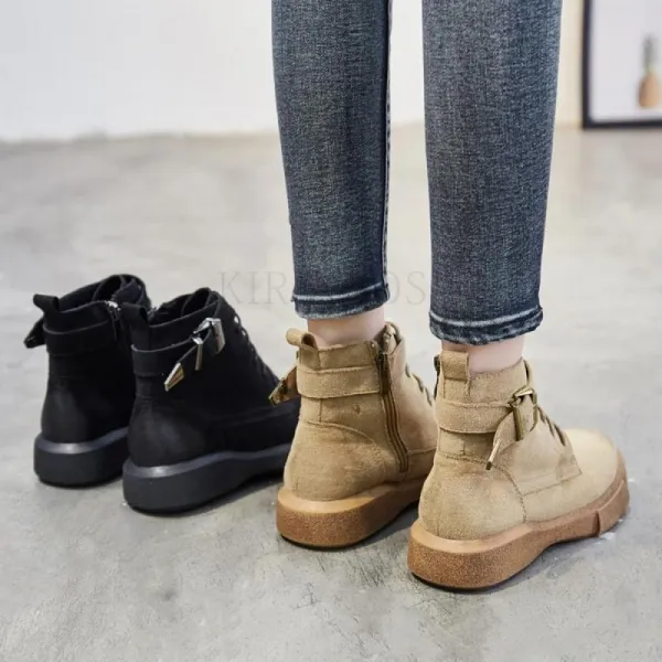 Kirahosi 여성 스웨이드 워커 부츠 캐주얼 베이직 버클 Izm1bk