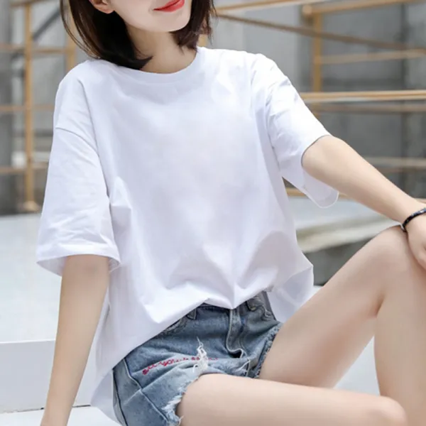 피씨영 순백색 티셔츠 여 라운드 여름 트랙 학생 반팔 상의