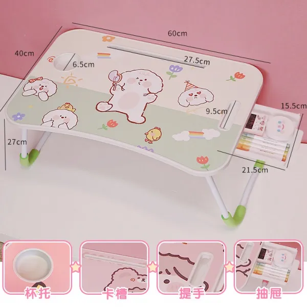 큐트 침대위 자 땅바닥에 앉다 대학생 기숙사 와이드 소테이블 판 컴퓨터 탁월함 책상테이블 여성, 여러 마리 강아지 업그레이드 서랍형