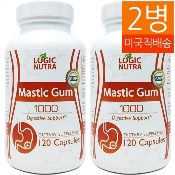 Logic Nutra Mastic Gum (세일&당일발송) 로직 뉴트라 매스틱 검 1000 다이제스티브 서포트 120 캡슐 mg Vegetarian Capsules 2병, 120정