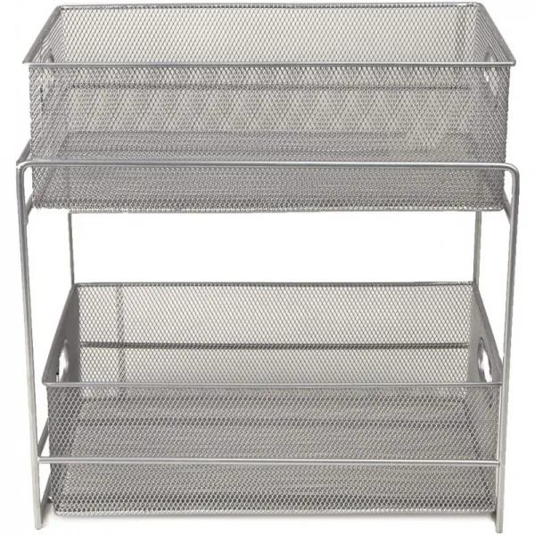 마음 독자 2 층 금속 메시 저장 바구니 조직자 가정 사무실 부엌 목욕탕 은 단일상품