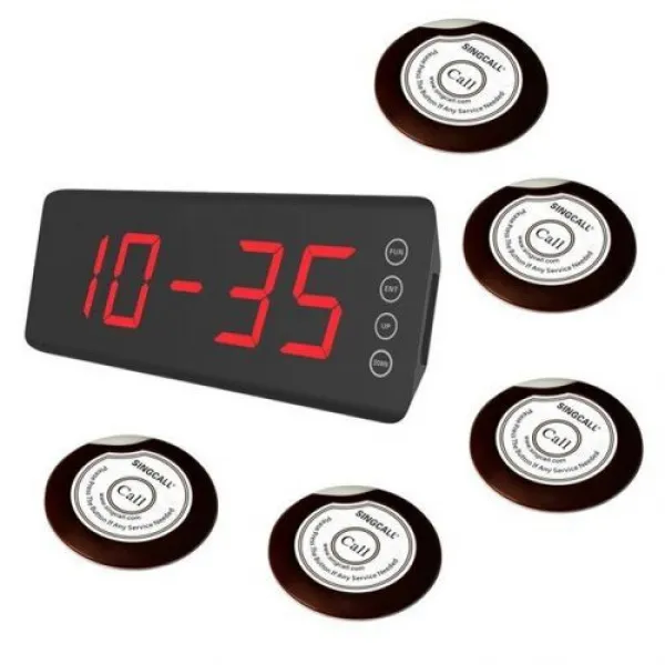  해외 Singcall 무선 제품이시랍니다 ~~ 신축성 Alarm 페이징 System. 5 표 벨 Buttons Ape7 흰 색 및 1 디스플레이 스크린 수신기 Scr50 상세내용표시