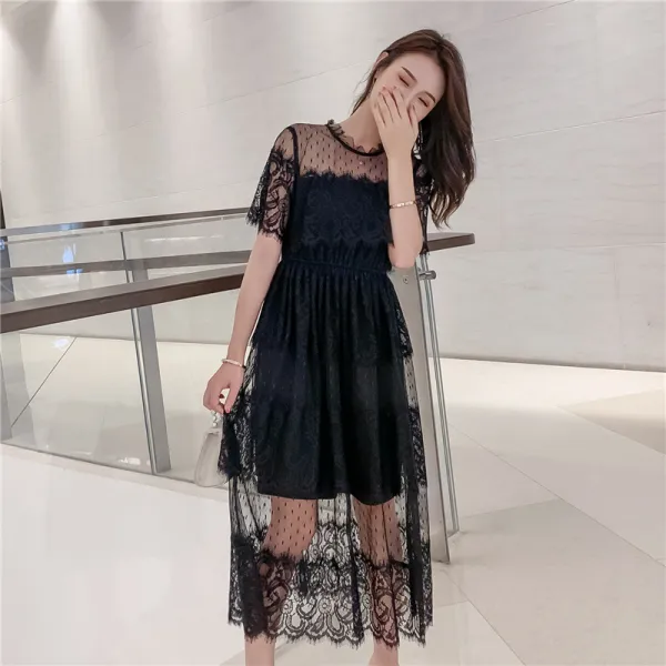 블랙바바 여성 레이스 롱원피스 빅사이즈A19080356
