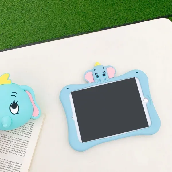 쩡쓰리 아이패드케이스 적용 IPAD PRO 보호케이스 2012 애니메이션 빅 귓등 MINI4 태블릿 충격흡수 실리콘 캡, 무 핸들스틱 받침대 태블릿 커버 -블