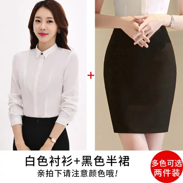 바리 루사추 새옷 긴팔 셔츠 여 슬림핏 화이트셔츠 여한범