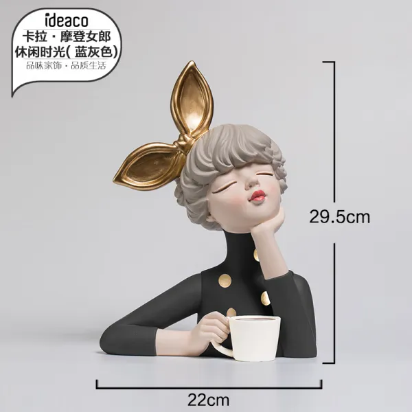 풍선부는 소녀 장식 공예 북유럽 거실 TV 캐비닛 룸 장식, 현대 소녀 여가 시간 (파랑 회색)