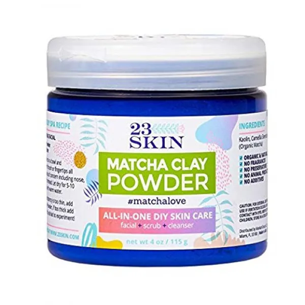 고령토 23 피부 말차 녹차 파우더 페이셜 마스크 (4온스) 유기 산화 방지제 안티 에이징 | DIY 페이셜 스크럽과 모공 클렌저 | 오일과 불, 단일상품, 단일상품