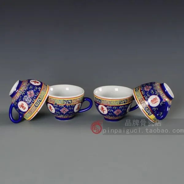 티포트 징더전 만수무강 도자기 자재화 울긋불긋 차제구 찻잔 6두건 포장도자기 찻주전자 T01 6개 C16 Lan Wanshou1개 이어 컵