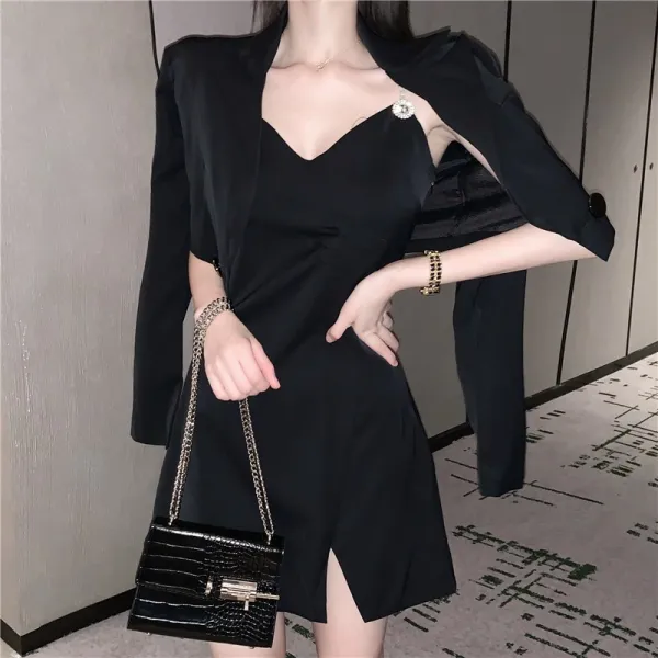 에이프릴래빗 예쁜옷 Chic레드 클럽룩 섹시 밸런스 나시 블랙 스커트 정장 재킷 여성 21se395