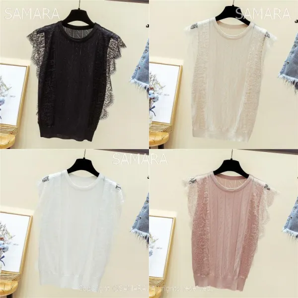 Qterra 특허브랜드 J1042 레이스 니트 나시티 여성 데일리 무지 아이스