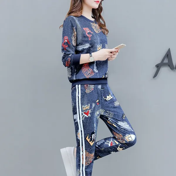 Zoneshop 여성 트레이닝복 상하 세트 라운드티 캐주얼 학생q25