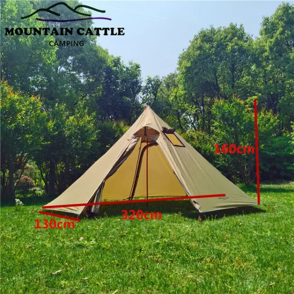 2 개의 문 Ultralight 옥외 야영 Teepee 3-4Person 20D 실리콘 나일론 배낭 하이킹 천막을 가진 격상 된 큰 피라미드 천막, TypeB Outer Tent_6