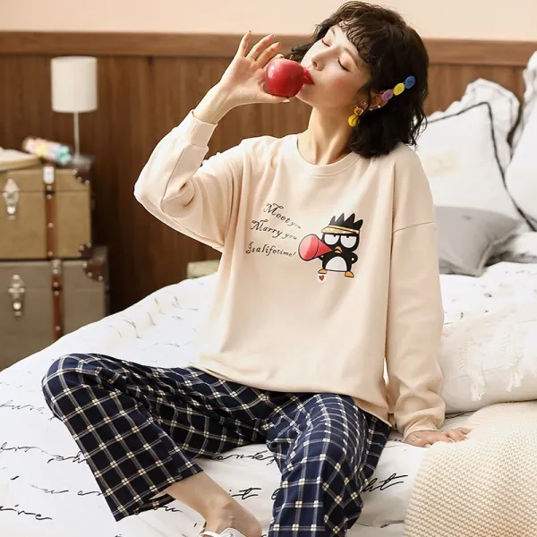 묘 계 커플 잠옷 순면 여성 긴팔 봄 가을 추동 스타일 아우터 홈웨어