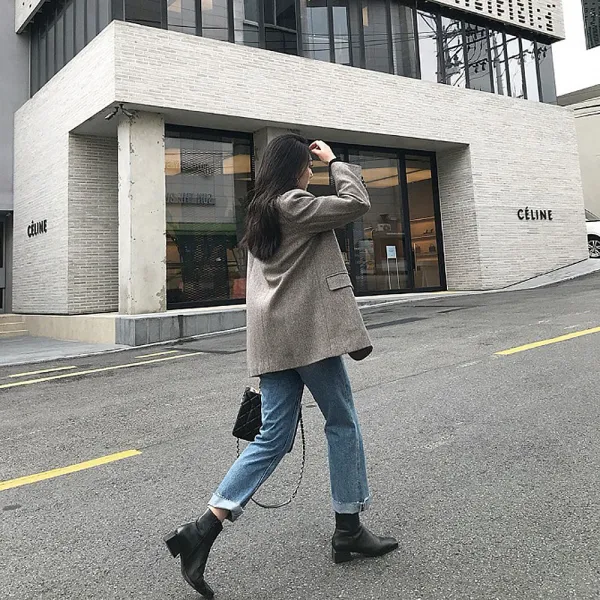 더샵패션 여성 겨울 콤비 하프코트 미시룩 외출룩 두꺼운 안감면 헤링본패턴 모직 정장 재킷 FN016