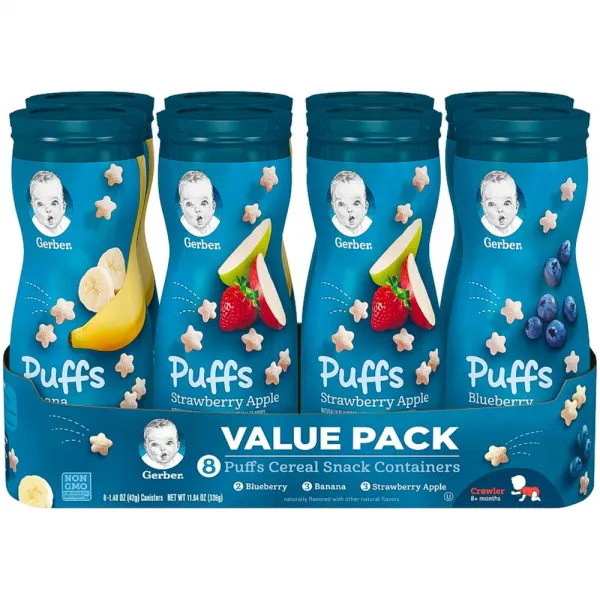 Gerber Graduates Puffs Cereal Snack 아기 간식 거버 그레쥬에이트 퍼프 시리얼 스낵 버라이어티팩 1.48oz(42g) 8팩