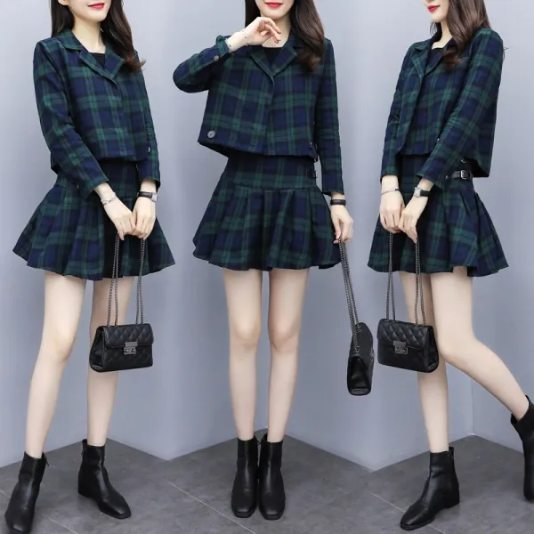 에이프릴래빗 체크자켓 레드 체크 정장 재킷 여성 데일리 스커트 세트 여성 27ag17