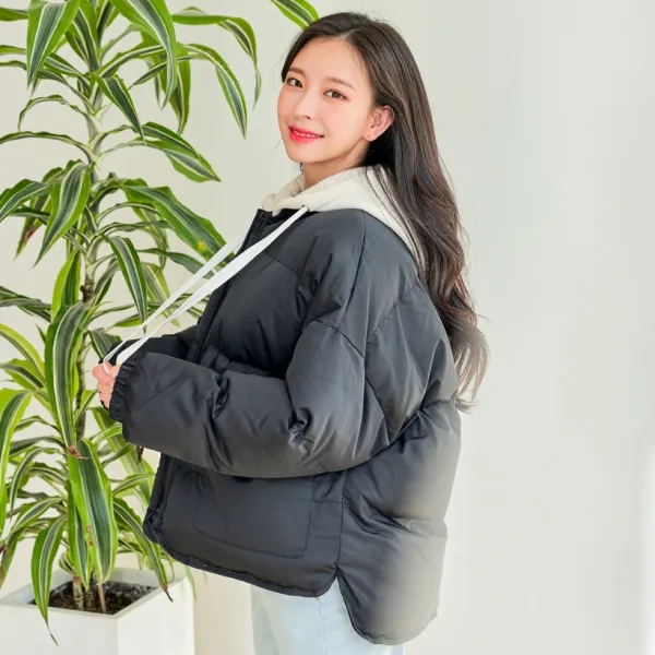 반에이크 후드배색 숏 패딩