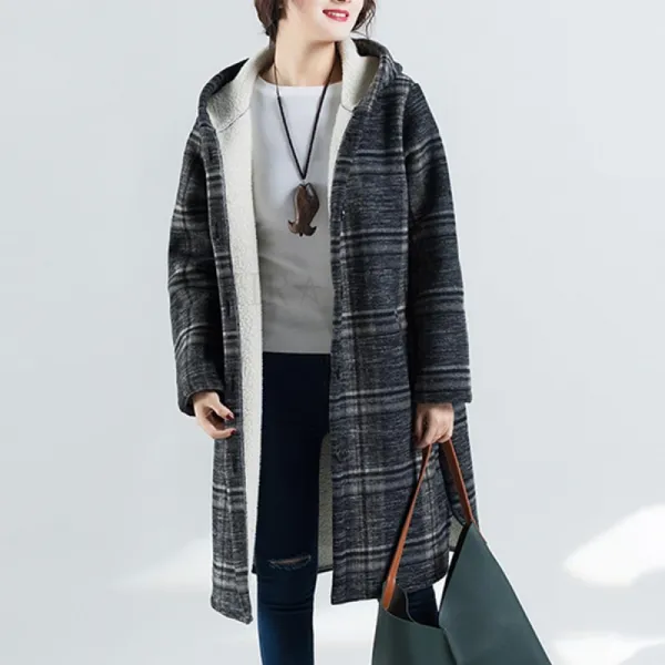 kirahosi 엔티크 아우터 여성 체크 모직 롱 코트 슬림 추동 일상 322호+덧신증정 BF64cc0v