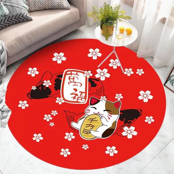 신중식 원형 카펫 중국풍 거실 침실 원형 카펫 빨간색 앞길 금국풍 차 탁자 침대 옆 카펫, 재물을 모으는 고양이는 만복이다.