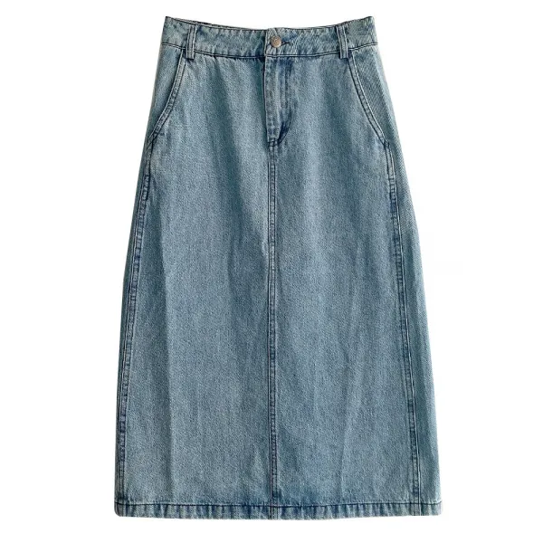 데님스커트 엘로 나긋나긋함 여성 가을 무드 학원 작은 키 발목까지 올라오다 롱 2618480494