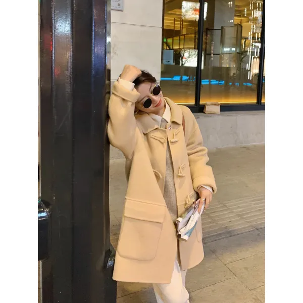 양면모직코트 매우기쁘다 손수 겨울 가을 클래식 카라넥 토글 버튼 2244745502