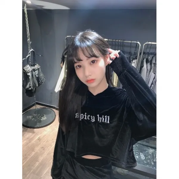 당기다 언니 누구 사랑하지 않는다 시크 달콤하고 맵다 누이동생 오버핏 후드 벨벳 힙업 여성