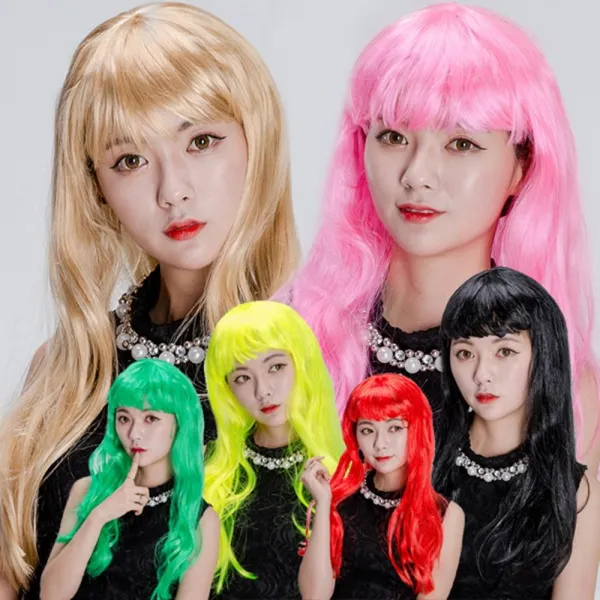 POOKAS 롱헤어 코스프레 가발 생머리 파티용품 코스튬 파티가발, 그린