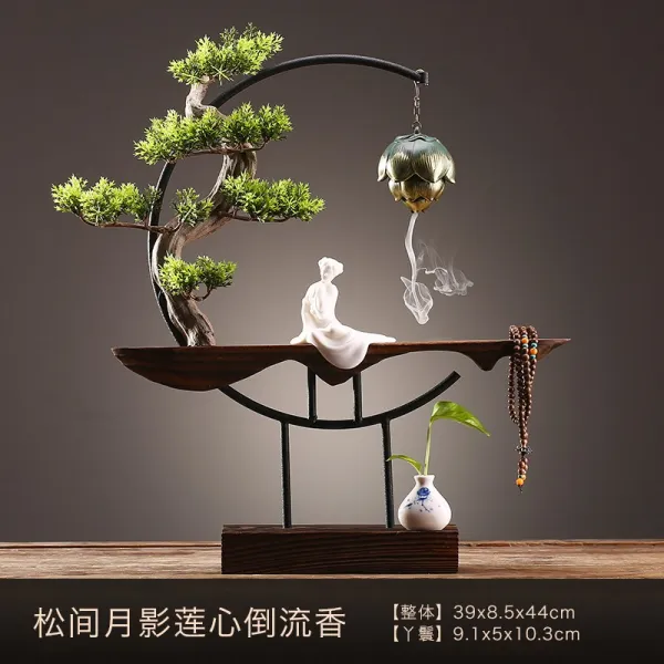 다미호야 신 중국식 역류함 독창적 가정용 다실 다도 거실 현관 사무실 부처님 백자 진열 장식품, 계집종 소나무 칸 달 그림자다 연밥