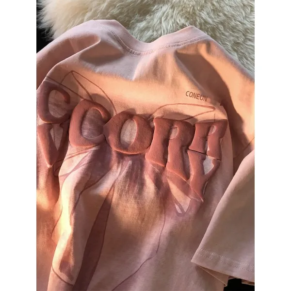 Xianding아홉 가지 도어 반팔 티셔츠 귀요미 디자인감 하복 반팔 오버시즈 독특하다 달콤하다 맵다 유니크하다 상의 여름 여성 상의 화이트 M