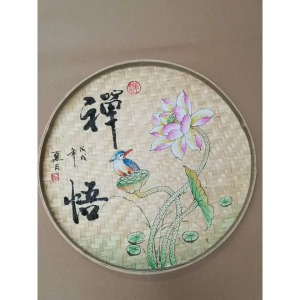 지아몰 전원 모빌 장신구 고탑 페인팅 화죽 소쿠리 농가 락 엔틱한디자인 대나무라탄 벽장식, 선 이해함 직경 60