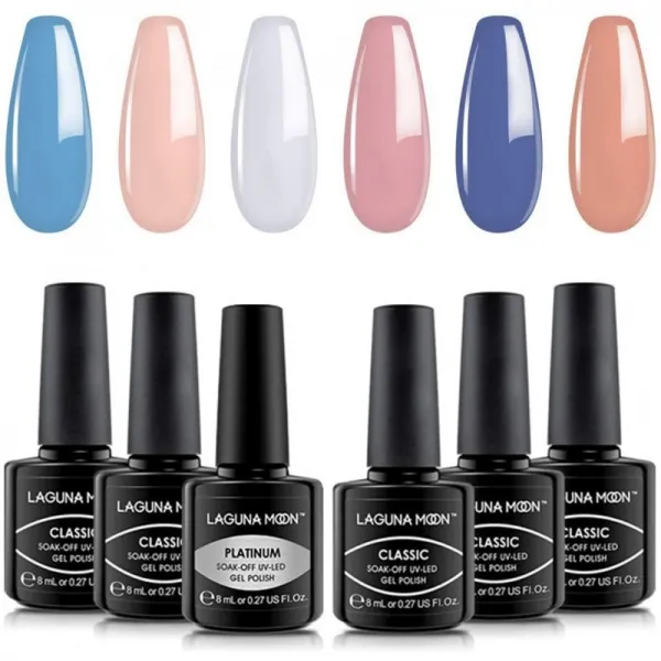 라구나문 젤 네일 폴리쉬 세트 6 컬러 젤 폴란드어 흡수 Uv Led 흡수 매니큐어 세트 네일 램프 아래 건조 필요 8ml 각 병 아 1 단일옵션