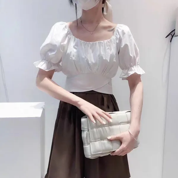 [해외 직송]HY 헨리넥 디자인 작은 크라우드 셔츠 상의 여하계 속바지소맷자락을 부풀린 셔츠 QH39 A17