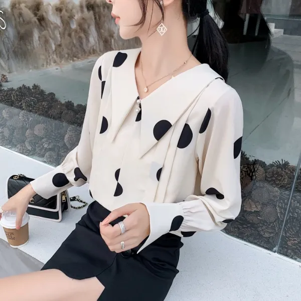 Okseller1 고급스러운 도트패턴 카라넥 블라우스