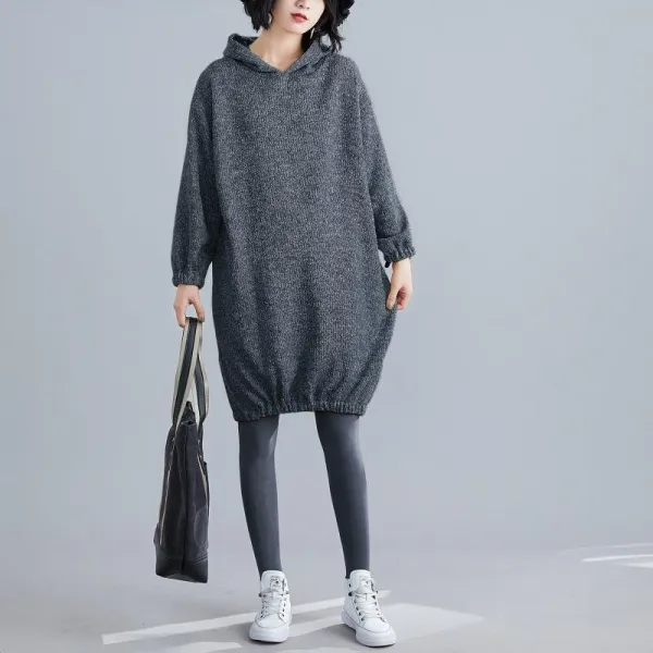 플랜글로벌 여성 롱 후드 니트 원피스cth