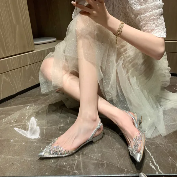 레이빈컴퍼니 여름플랫샌들 RC 로우힐 스톤 PVC 스틸레토 스윗 투명 부드러운 단화 결혼 생활을 그만두다 슈즈