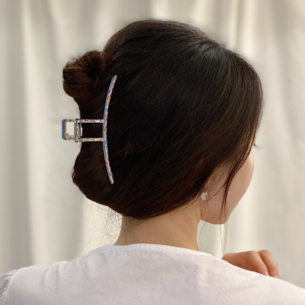 라노떼 오로라 홀로그램 큐빅 메탈 집게핀 헤어 올림머리 반묶음 대형 대사이즈 큰 대