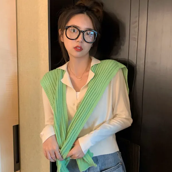 오픈클로젯 카라 단추 여리니트 4color 