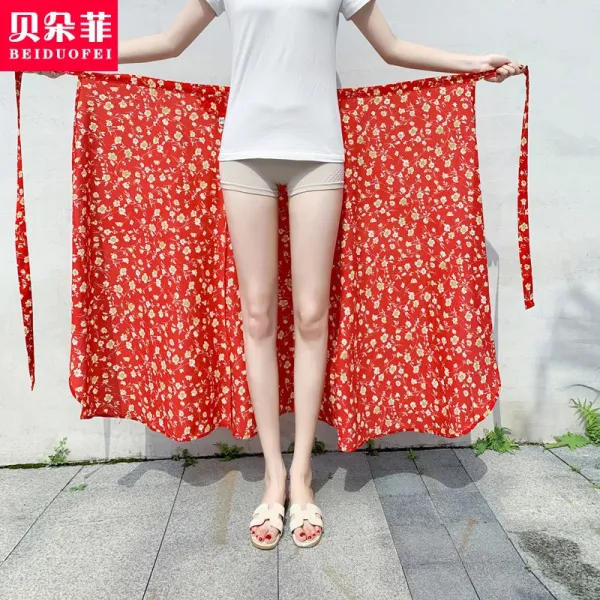 여성 여름 스커트 시원한 치마 인스 초화일편형 쉬폰 스커트녀 2019신상 여름 롱 a라인 스커